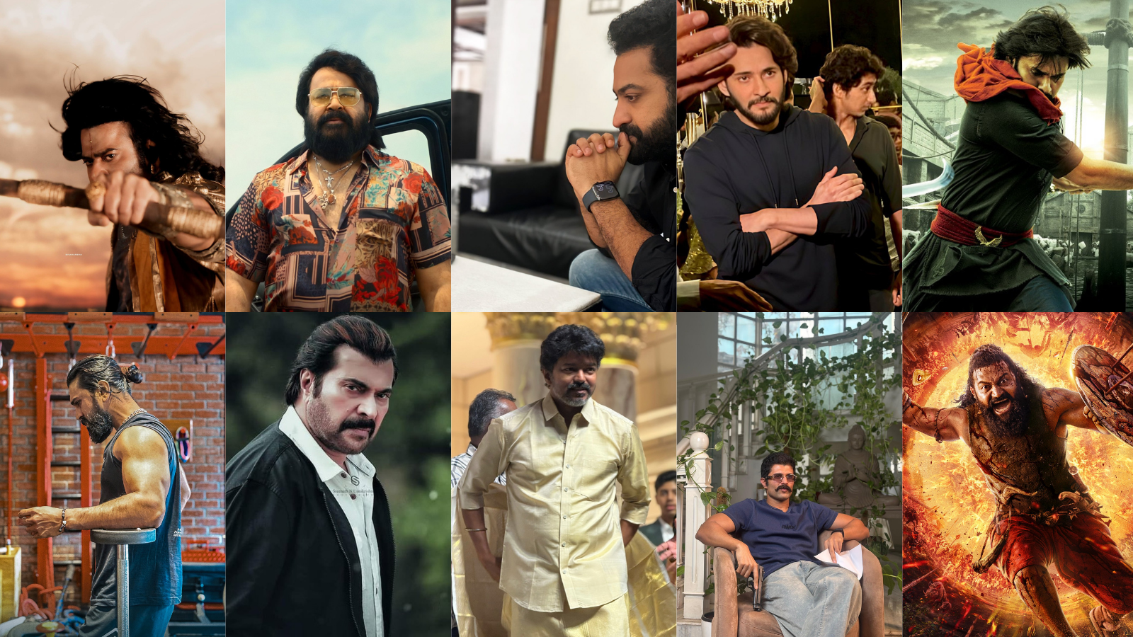 Top South Indian Cinema actors and scenes from blockbuster movies of 2025 showcasing South Indian Cinema Box Office hits.
