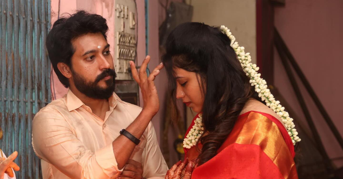 Madhampatty Rangaraj अपनी शादी में Joy Crizildaa की मांग में सिंदूर भरते हुए – पारंपरिक तमिल विवाह